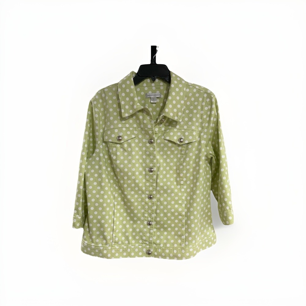 Christopher Banks womens green white polka dot jeans jacket stretch XL EUC P89